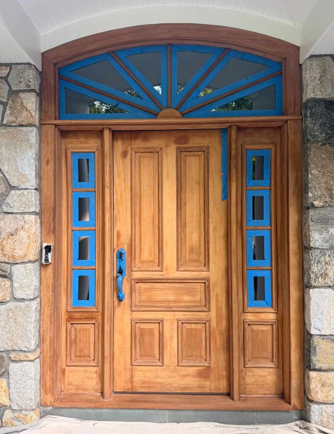 Masked entry door mid-project